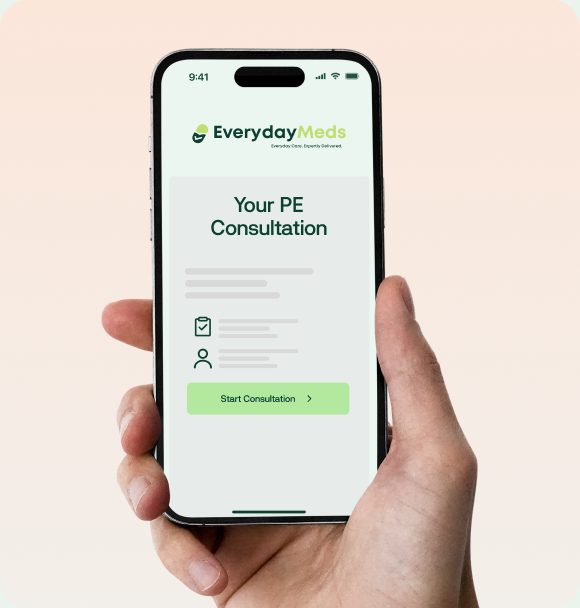 EverydayMeds PE consultation shown on a phone